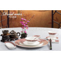 Japanese style red ceramic dinner table set stock